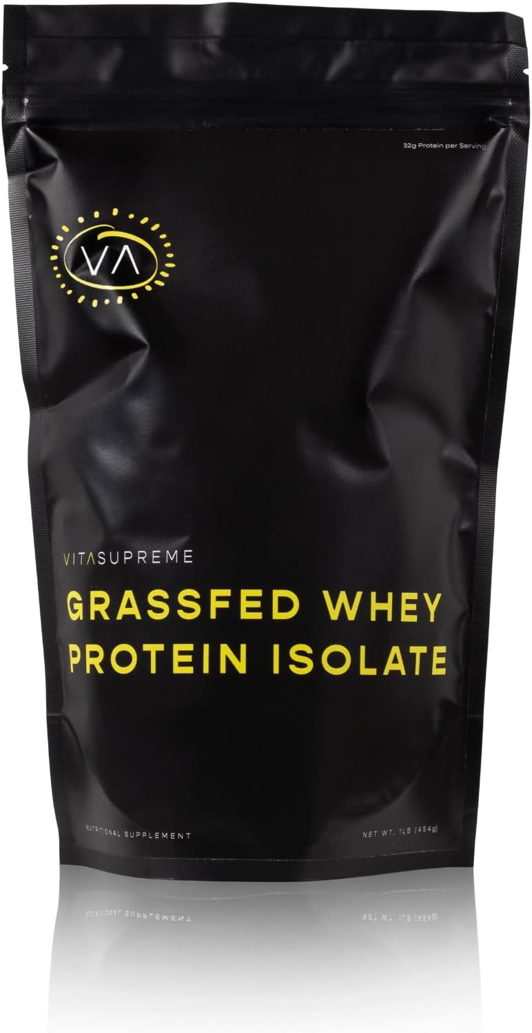 Vita Supreme 100% Grass Fed Whey Protein Isolate – Pure, Low Carb, Keto & Paleo Friendly, Non-GMO, Gluten Free (1 Pound, Imported Premium Protein for Muscle & Fitness)