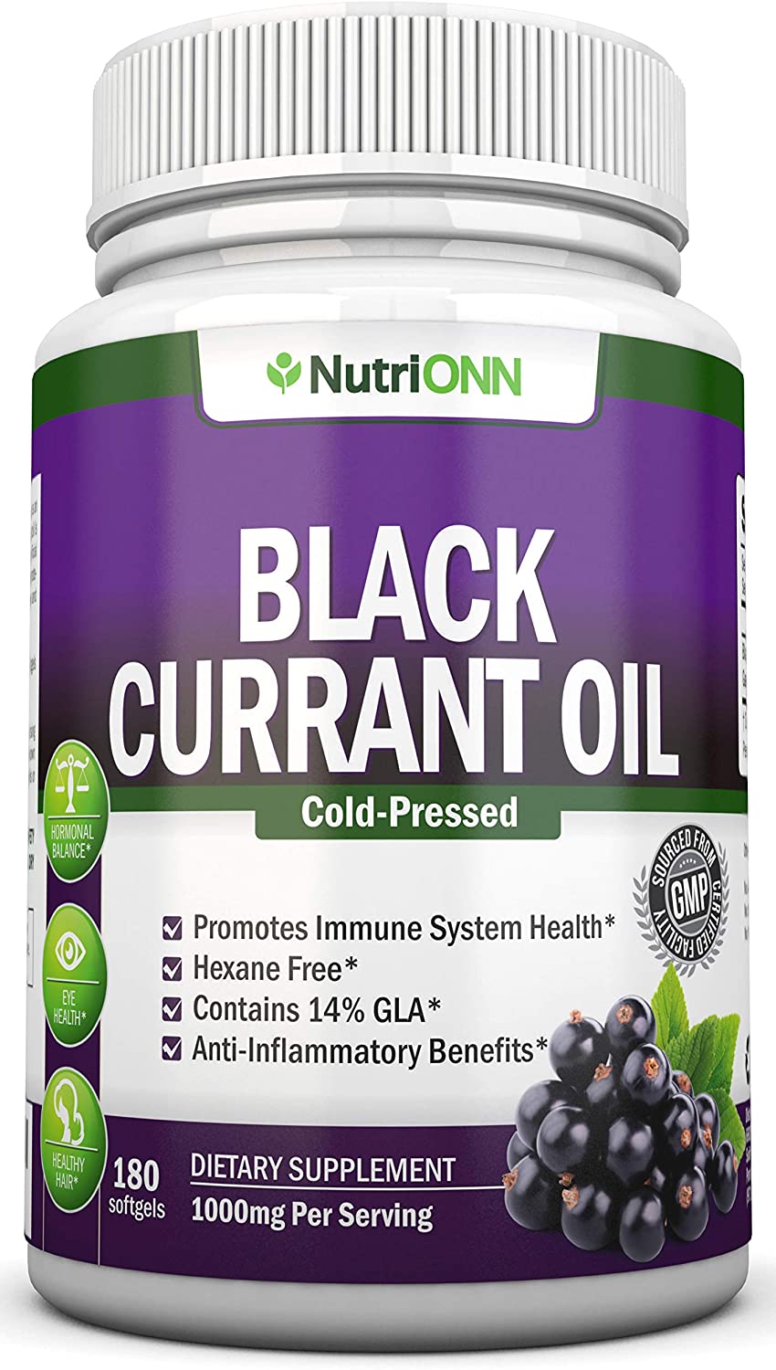Pure Black Currant Seed Oil - 1000 Mg - Cold-Pressed For Immune System, Hair, Skin and Heart - 180 Softgels
