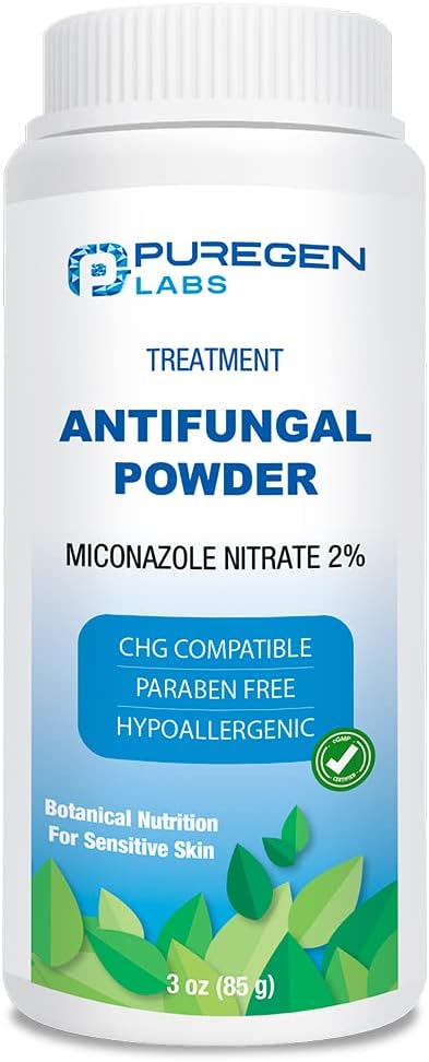 Puregen Labs Antifungal Powder with 2% Miconazole Nitrate - 3 oz (85g) - Talc Free Formula for Athlete's Foot, Jock Itch & Ringworm Treatment - Prescription Strength Relief