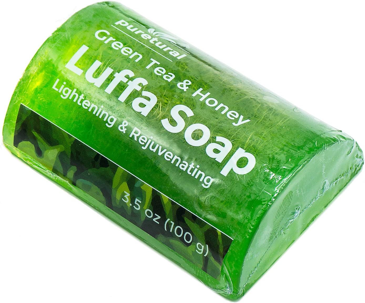 Puretural Luffa Soap, Green Tea and Honey Body Scrub Soap for Dark Spots Stubborn Dirt - 3.5 Oz (100g)