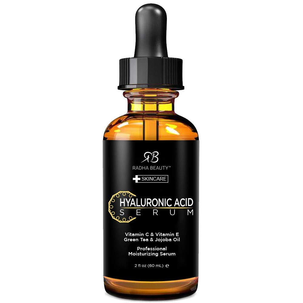 Radha Beauty Hyaluronic Acid Serum Infused with Vitamin C + Vitamin E + Green Tea & Jojoba Oil for Skin for Anti-Aging, Wrinkles, and Fine Lines - 2.0 Fl.Oz (60ml)