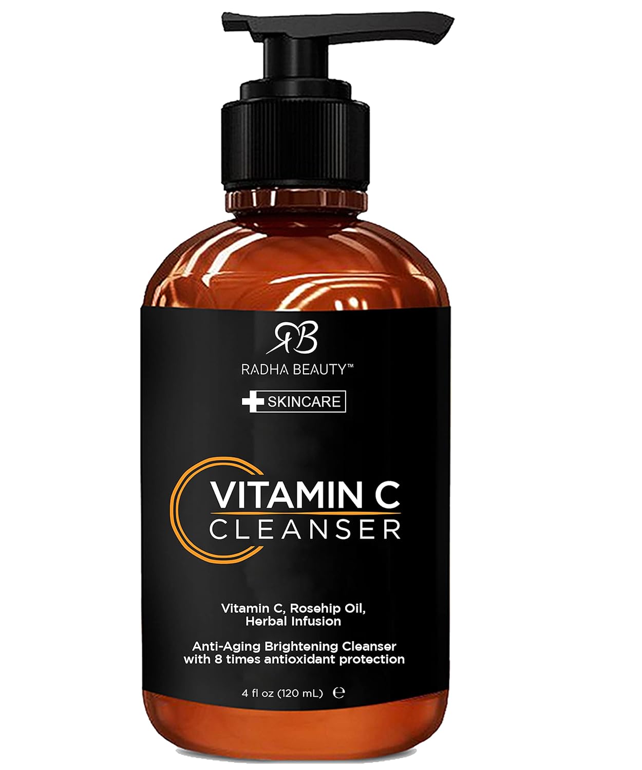 Radha Beauty Vitamin C Facial Cleanser, 4 fl. oz - Clear Pores on Oily, Dry & Sensitive Skin, Anti-Aging Herbal Infusion for 8 Times Antioxidant Protection