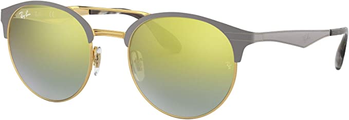 Ray-Ban RB3545 Metal Round Sunglasses - Gold/Matte Grey/Green Mirrored Silver Gradient Gold