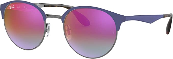 Ray-Ban RB3545 Metal Round Sunglasses - Gunmetal/Matte Blue/Green Mirrored Lilac Gradient Violet