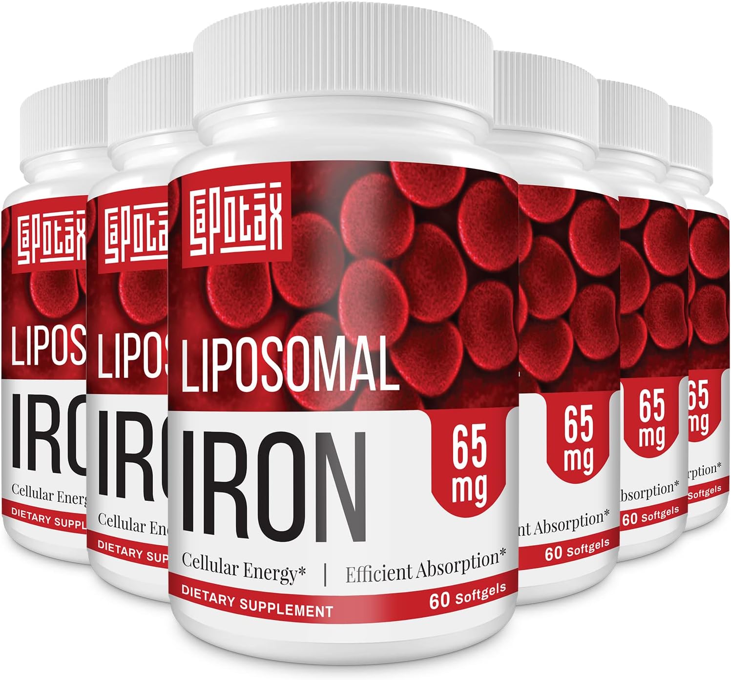 Liposomal Fe Iron Supplement for Women,65 mg Iron Supplement with Folic Acid & Vitamin B12 for Men,Red Blood Cell Production & Energy Support for Adults Iron Deficiency 60 Softgels (6 Pack Bottles)