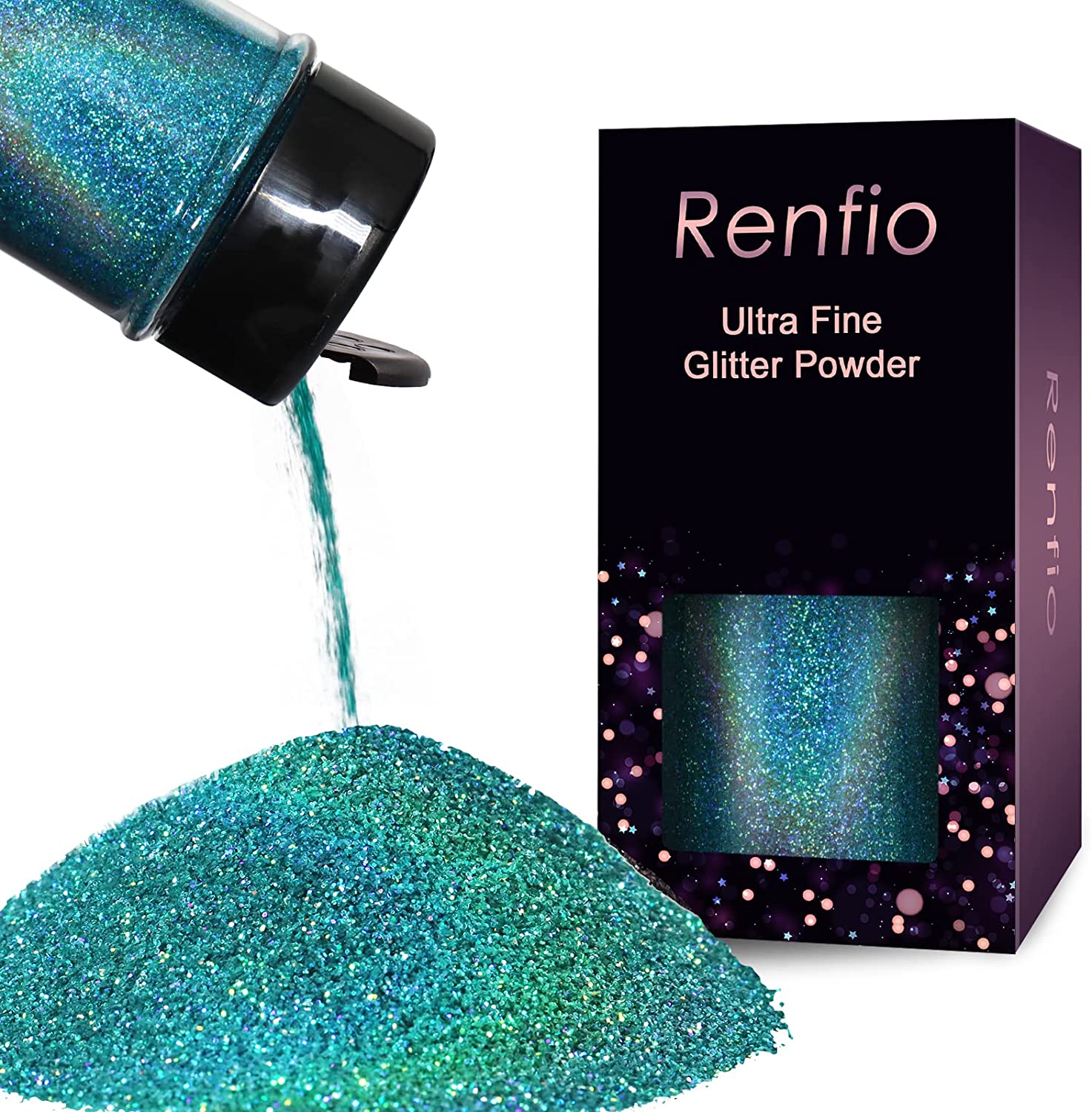 Renfio Holographic Ultra Fine Glitter Powder Epoxy Chips Flakes for Tumblers Slime 1.75 Oz (50g) - Laser Light Blue