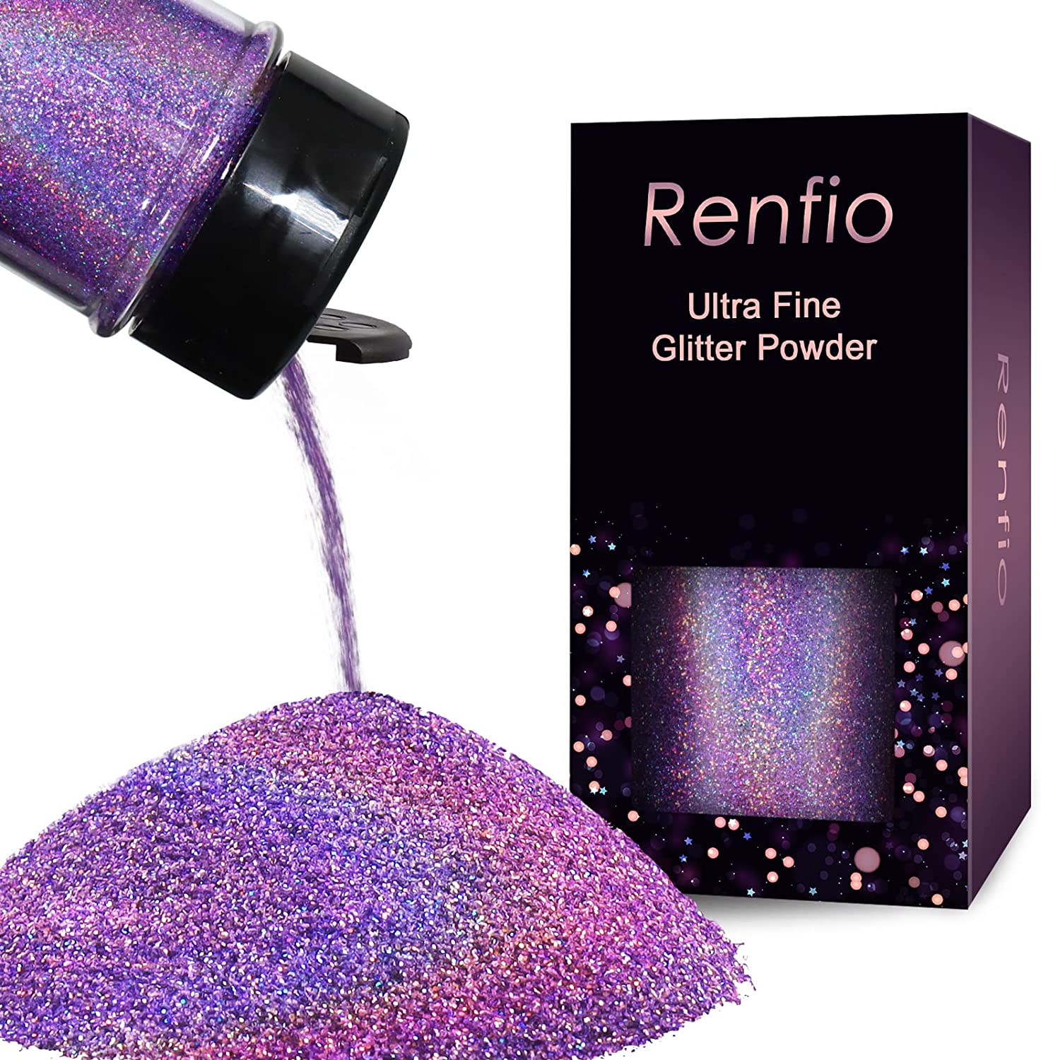 Renfio Holographic Ultra Fine Glitter Powder Epoxy Chips Flakes for Tumblers Slime 1.75 Oz (50g) - Laser Light Purple