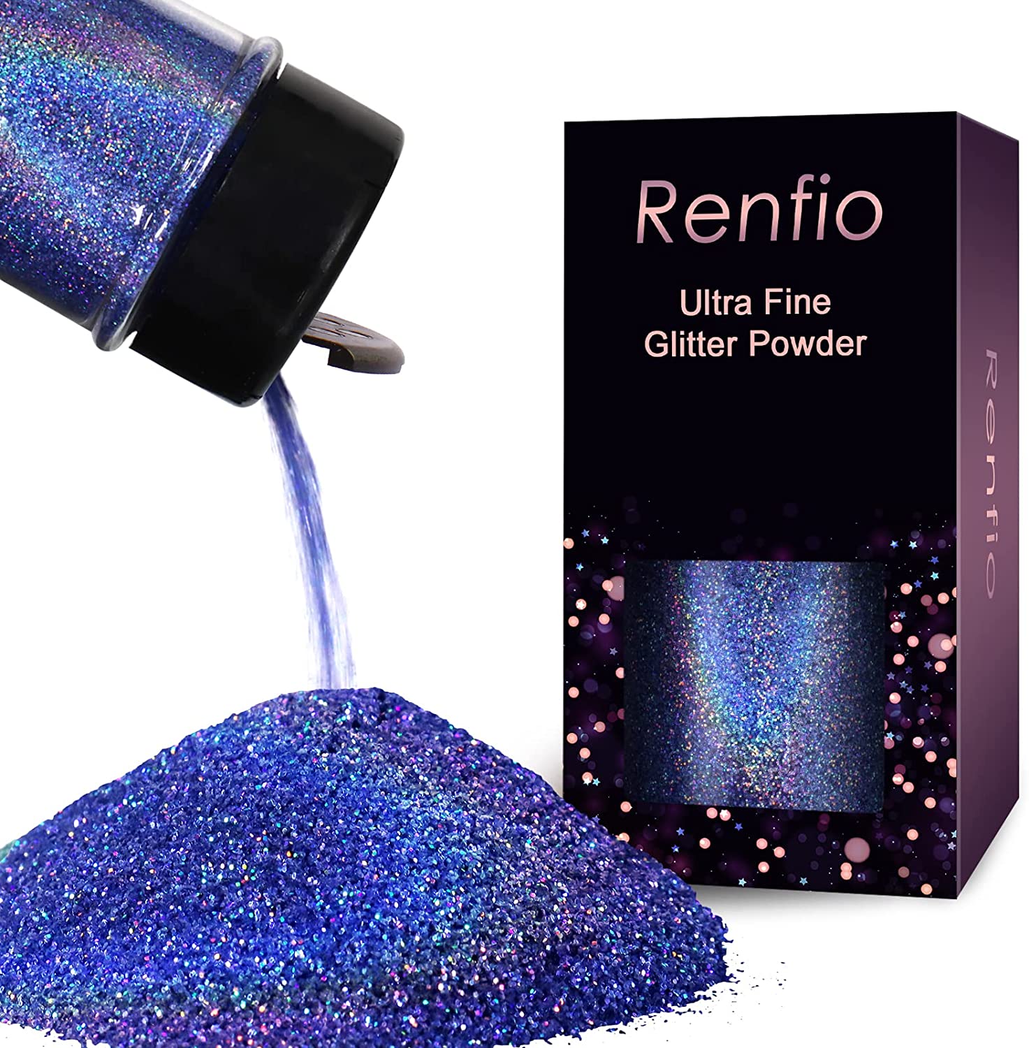 Renfio Holographic Ultra Fine Glitter Powder Epoxy Chips Flakes for Tumblers Slime 1.75 Oz (50g) - Laser Ocean Blue