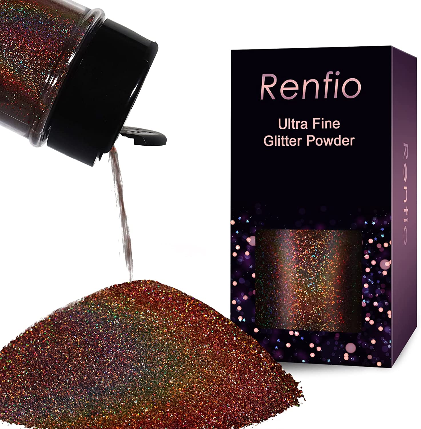 Renfio Holographic Ultra Fine Glitter Powder Epoxy Chips Flakes for Tumblers Slime 1.75 Oz (50g) - Laser Coffee