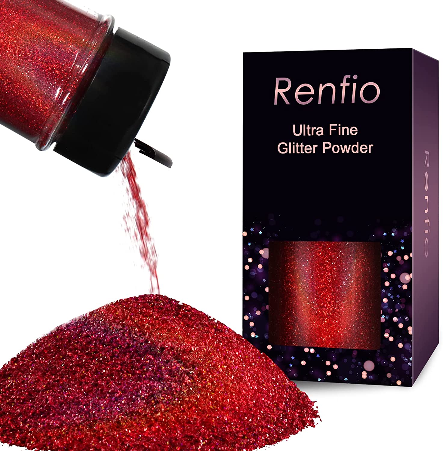 Renfio Holographic Ultra Fine Glitter Powder Epoxy Chips Flakes for Tumblers Slime 1.75 Oz (50g) - Laser Wine Red