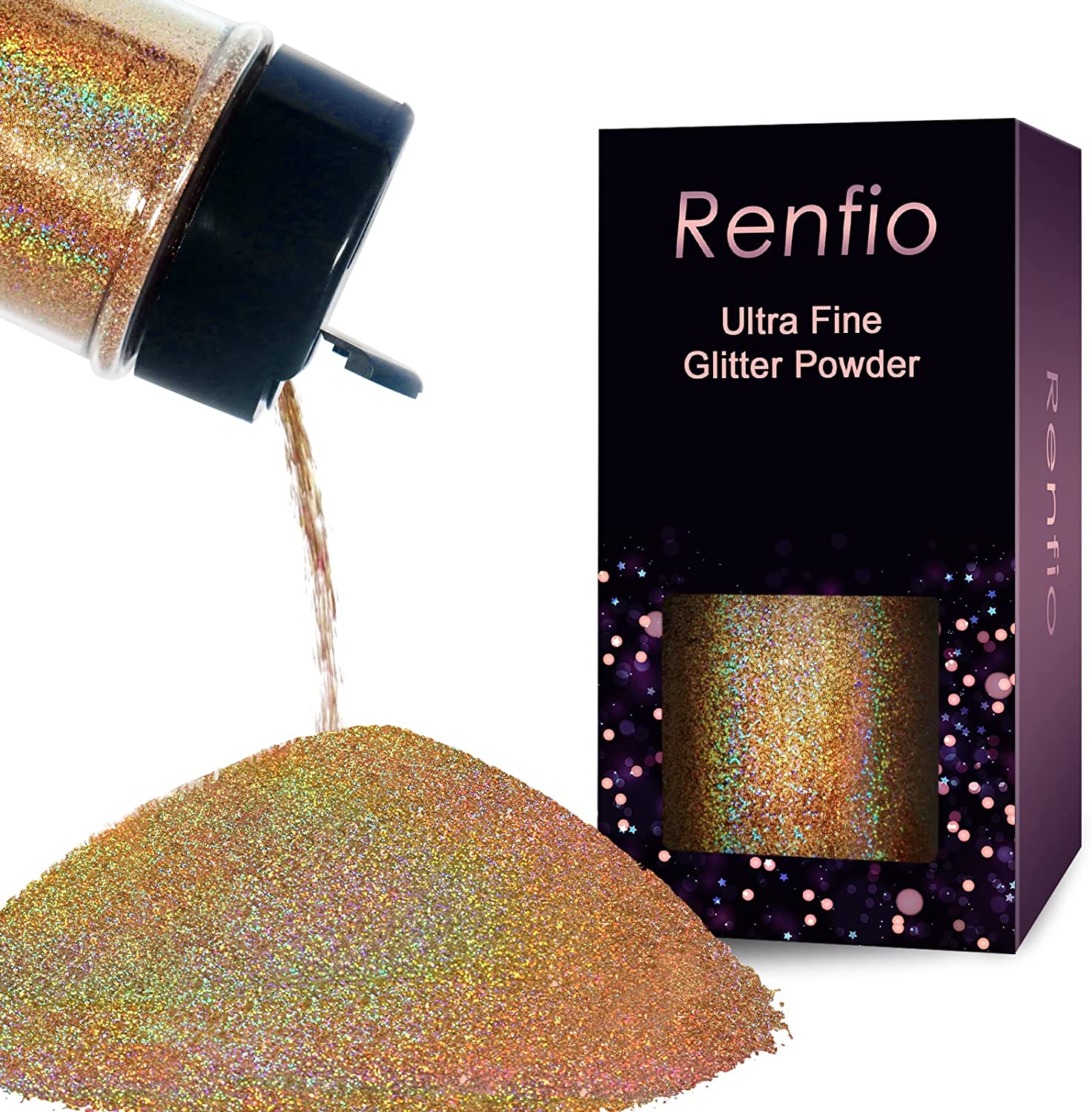 Renfio Holographic Ultra Fine Glitter Powder Epoxy Chips Flakes for Tumblers Slime 1.75 Oz (50g) - Diamond Laser Gold