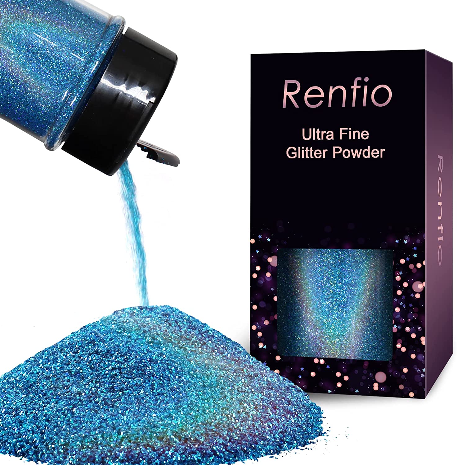 Renfio Holographic Ultra Fine Glitter Powder Epoxy Chips Flakes for Tumblers Slime 1.75 Oz (50g) - Laser Blue