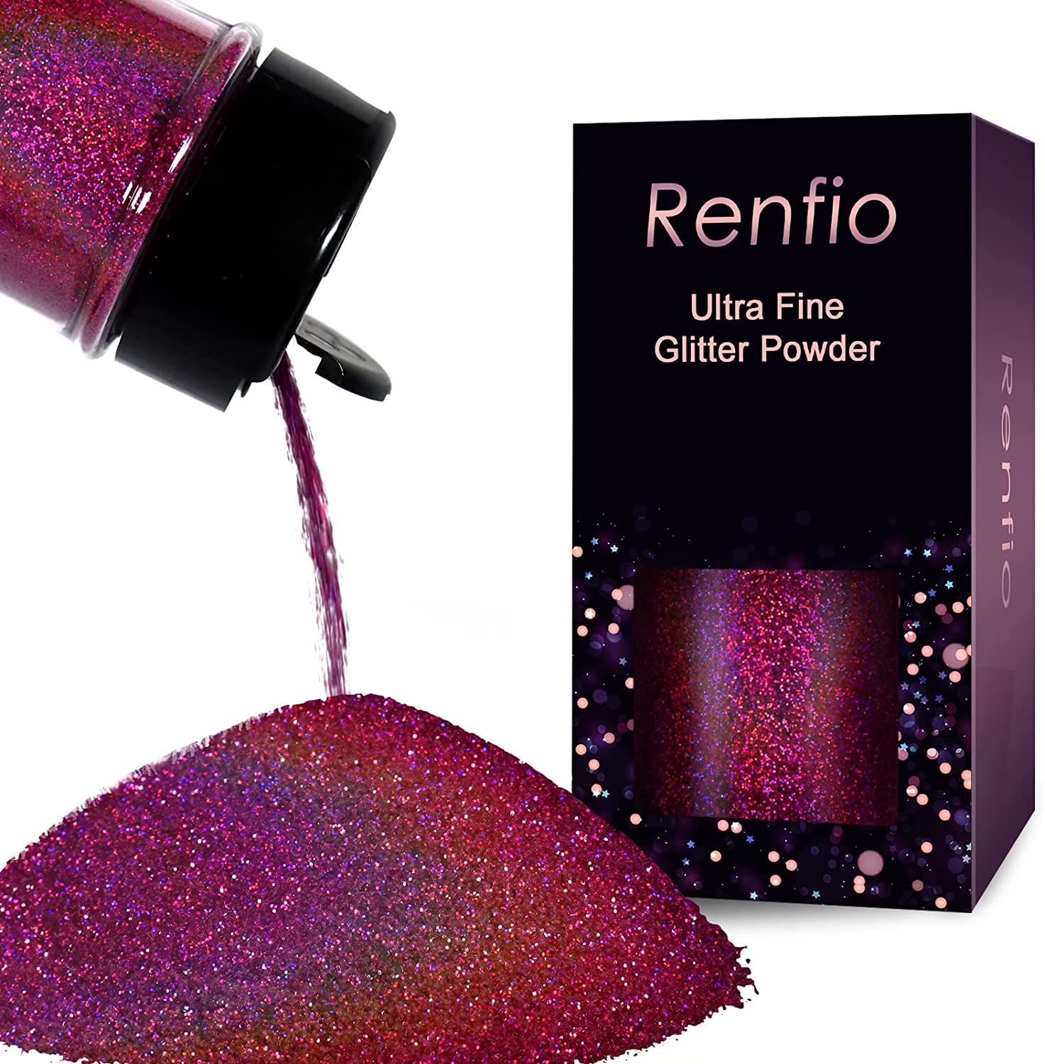 Renfio Holographic Ultra Fine Glitter Powder Epoxy Chips Flakes for Tumblers Slime 1.75 Oz (50g) - Laser Deep Pinkish