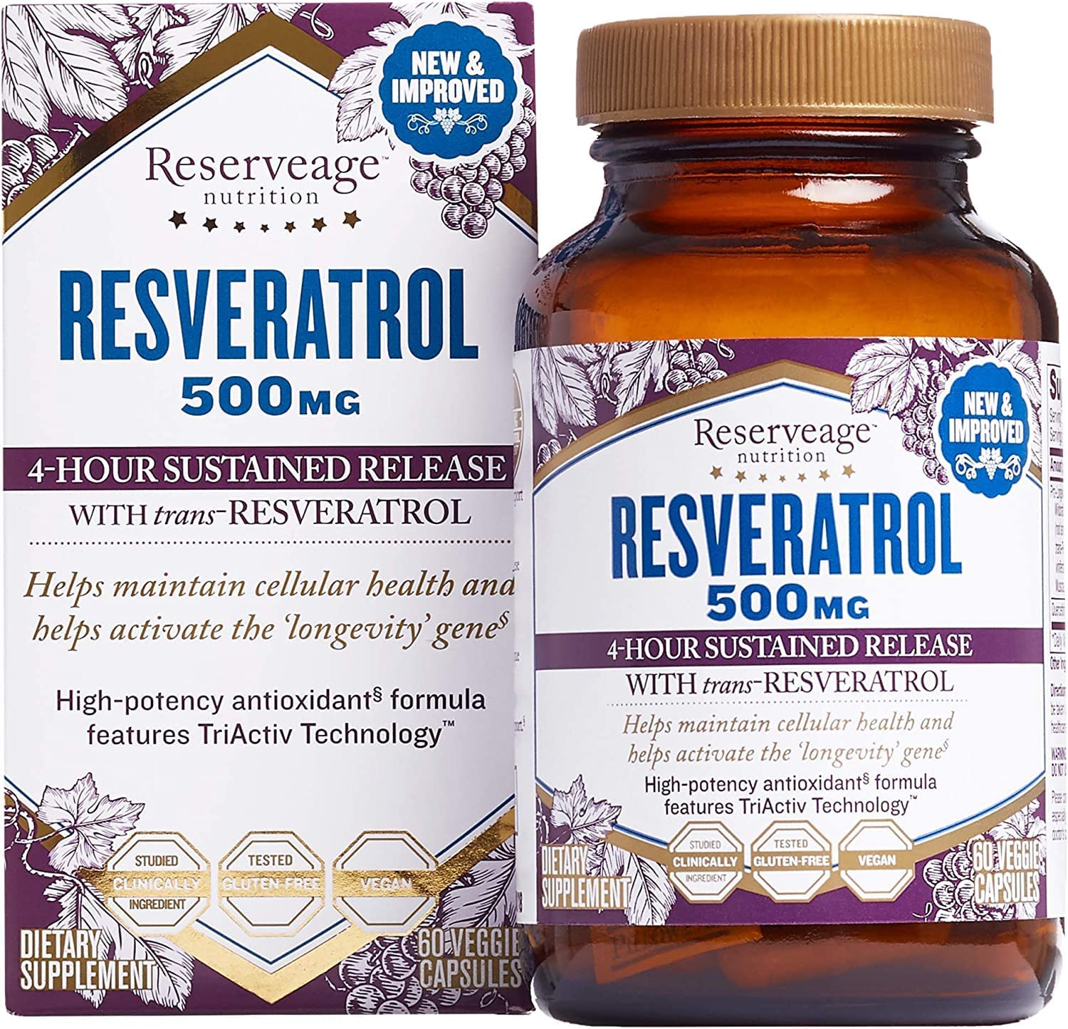 Reserveage Beauty, Resveratrol 500 mg, Antioxidant Supplement for Heart and Cellular Health