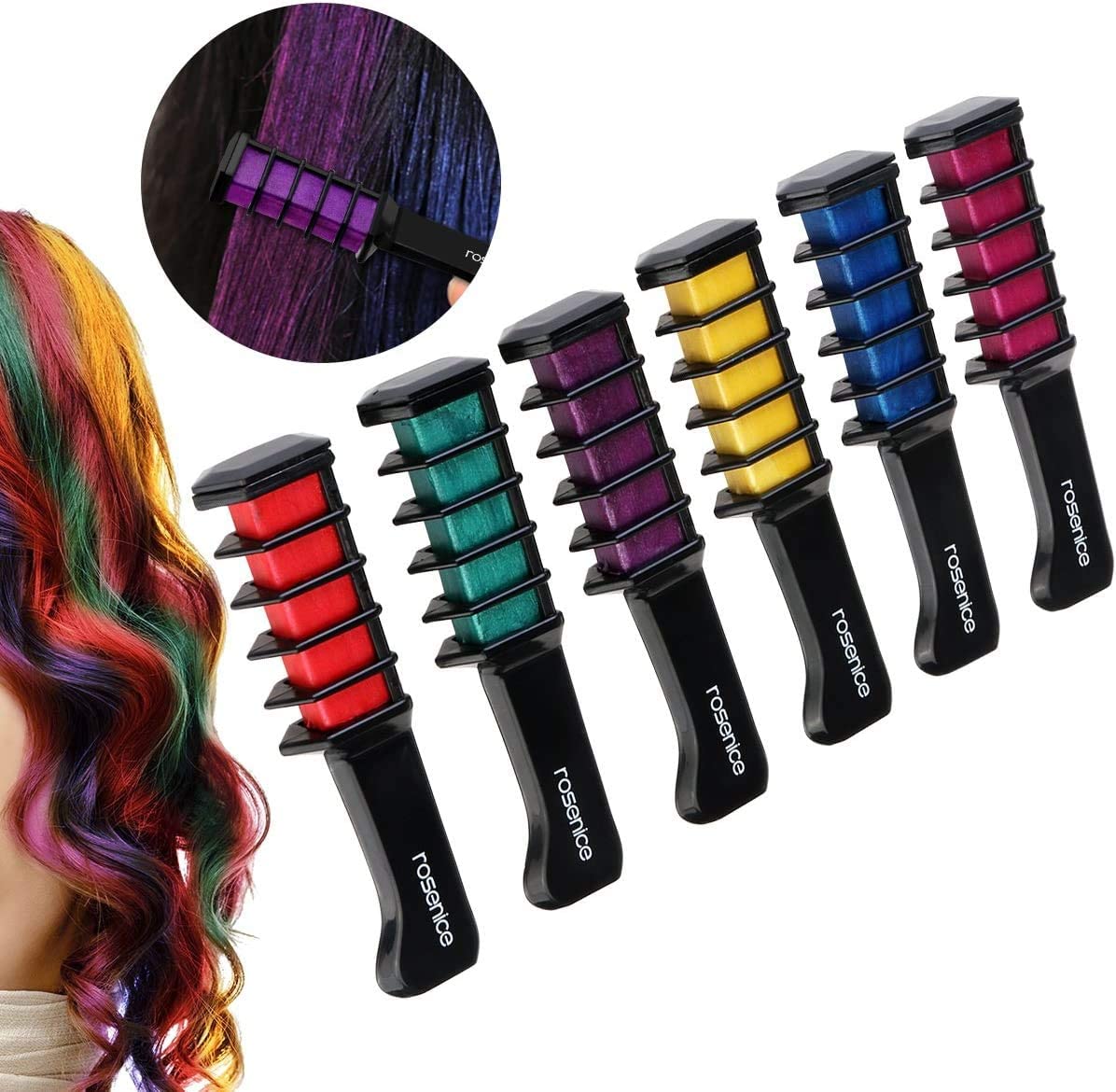 Rosenice Hair Chalk Comb Shimmer Temporary Hair Color Cream 6pcs