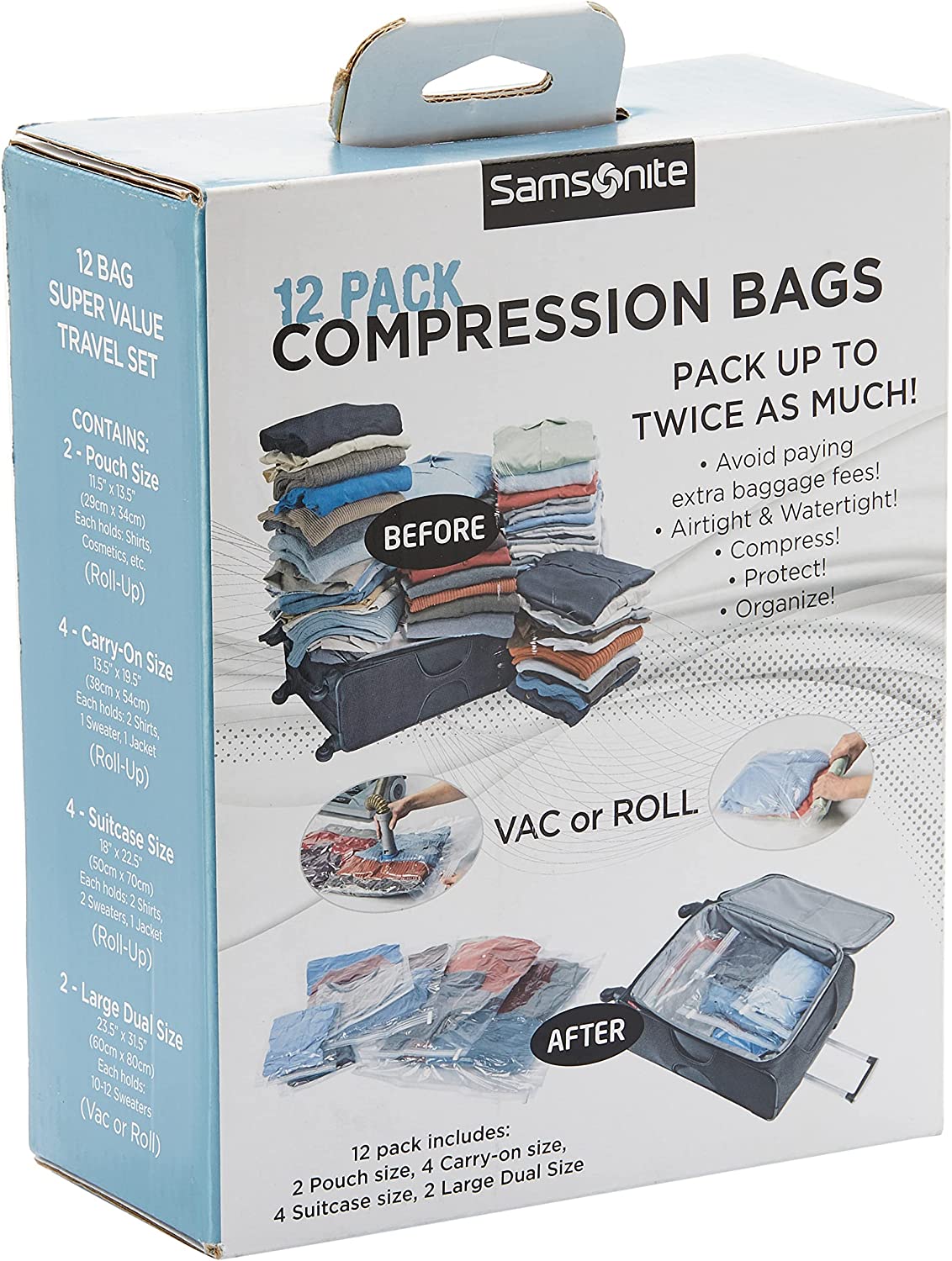 Samsonite Compression Packing Bags, Clear, 12-Piece - Transparent