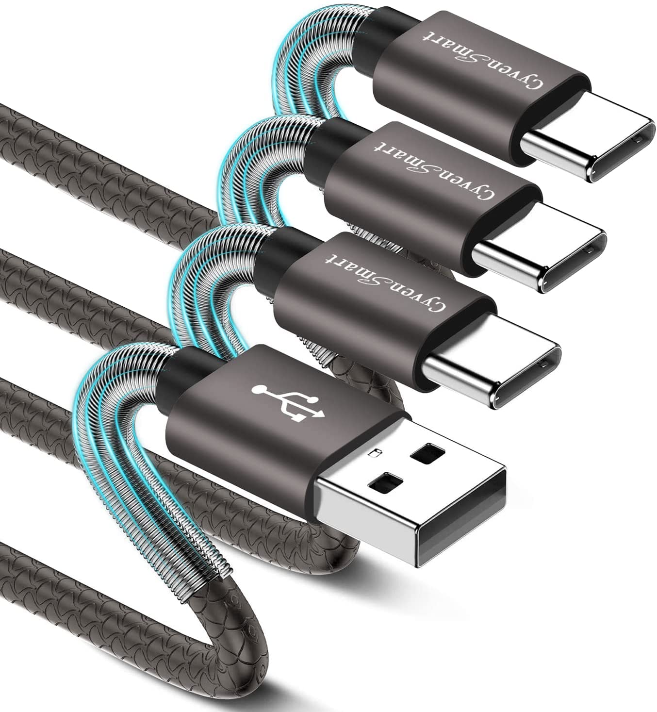 Samsung Galaxy S9 S8 S8 Plus Note 8 USB Type C Cable Fast Charger Gray 3ft - Pack of 3