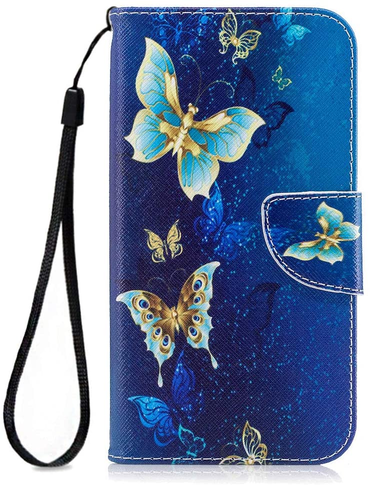 Samsung J7 Perx Wallet Case,Flip Leather Galaxy J7 Cell Phone Case for Women - Sky Pro-Blue Butterfly
