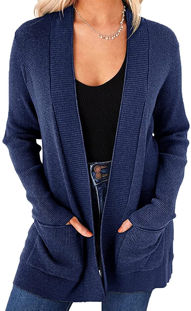 Saodimallsu Women's Open Front Cardigan Sweater Chunky Soft Knit Casual Long Sleeve Sweaters Solid Loose with Pocket
