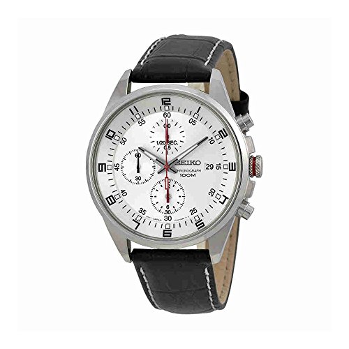 Seiko Men s SNDC87P2 Leather Synthetic Analog with White Dial Watch