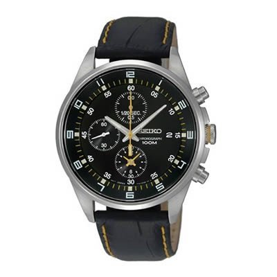 Seiko Men s SNDC89P2 Leather Synthetic Analog with Black Dial Watch - Black Leather Strap