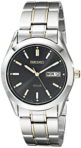 Seiko Men s SNE047 Two-Tone Solar Black Dial Watch