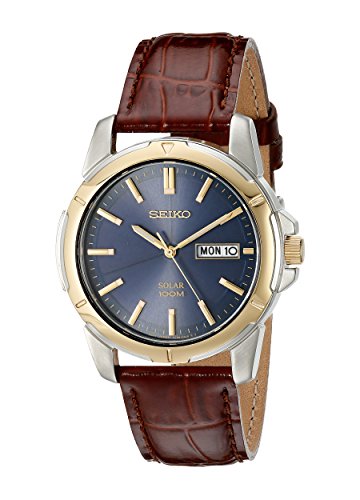 Seiko Men's SNE102 Stainless Steel Solar Watch with Brown Leather Strap