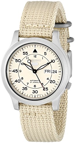 Seiko Men s SNK803 Seiko 5 Automatic Watch with Beige Canvas Strap
