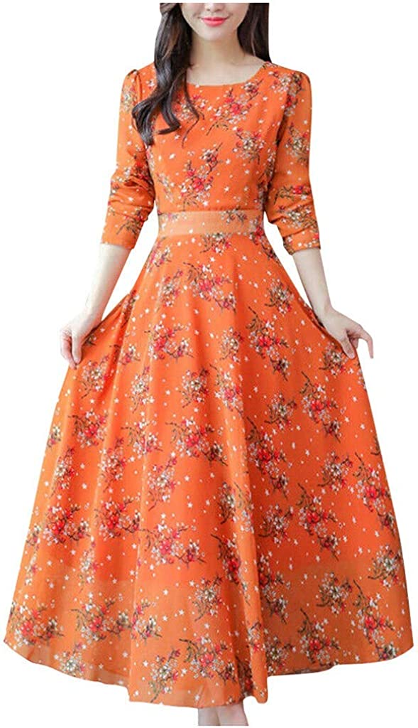 Women's Dresses Short Sleeve Floral Vintage Midi Dress Elegant Evening Party Cocktail Dress - XL, Yellow