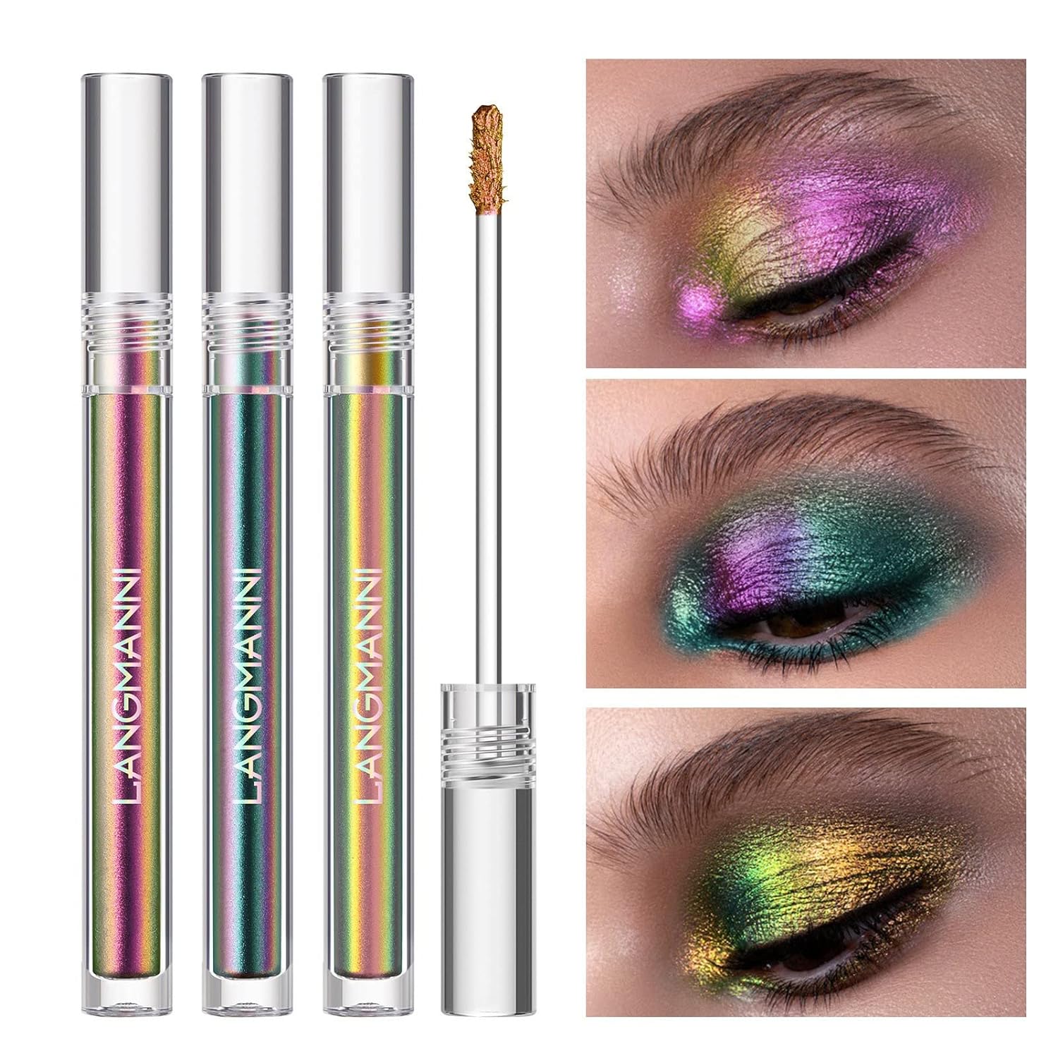 Multichrome Liquid Eyeshadow Set, 3PC Glitter Metallic Eyeshadow Gift Set