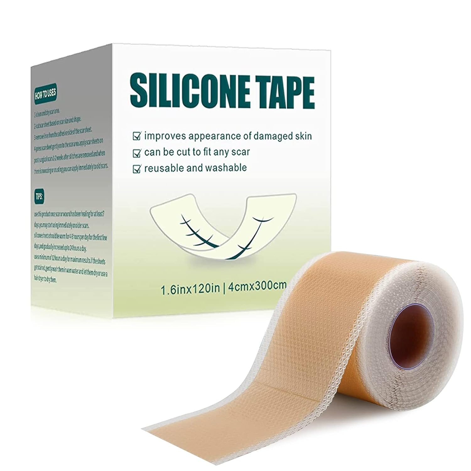 Silicone Scar Sheets 1.6” x 120” Tape Roll for Surgical Scars, Burn, Tummy Tucks, Acne, C-Section, Stretch Mark