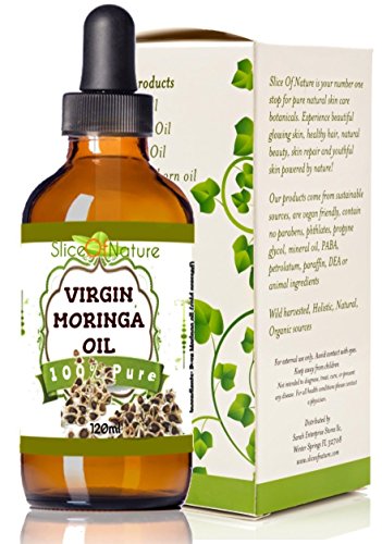 Slice of Nature Virgin Moringa Oil for Face, Hair, Body - Cold Pressed Moringa Oleifera 100% Pure - 4 Fl.Oz (120ml)