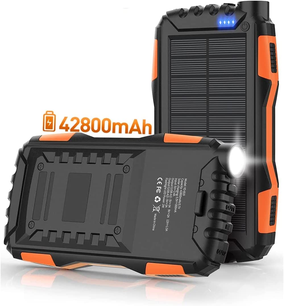 Solar Power Bank,Solar Charger,42800mAh Power Bank,Portable Charger Built-in Super Bright Flashlight - Orange