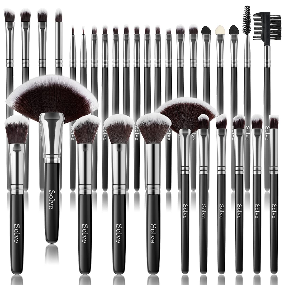 SOLVE Professional Makeup Brushes Set, Wooden Handle Cosmetics Brushes for Foundation Concealer Powder Face Eye Make up - Black
