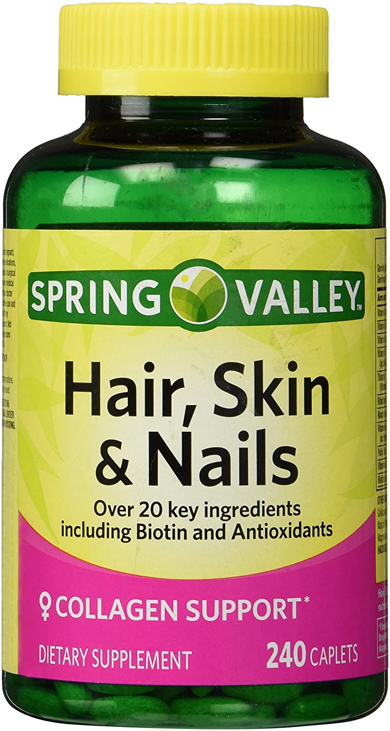 Spring Valley - Hair, Skin & Nails, Biotin-Collagen-Gelatin - 240 Caplets