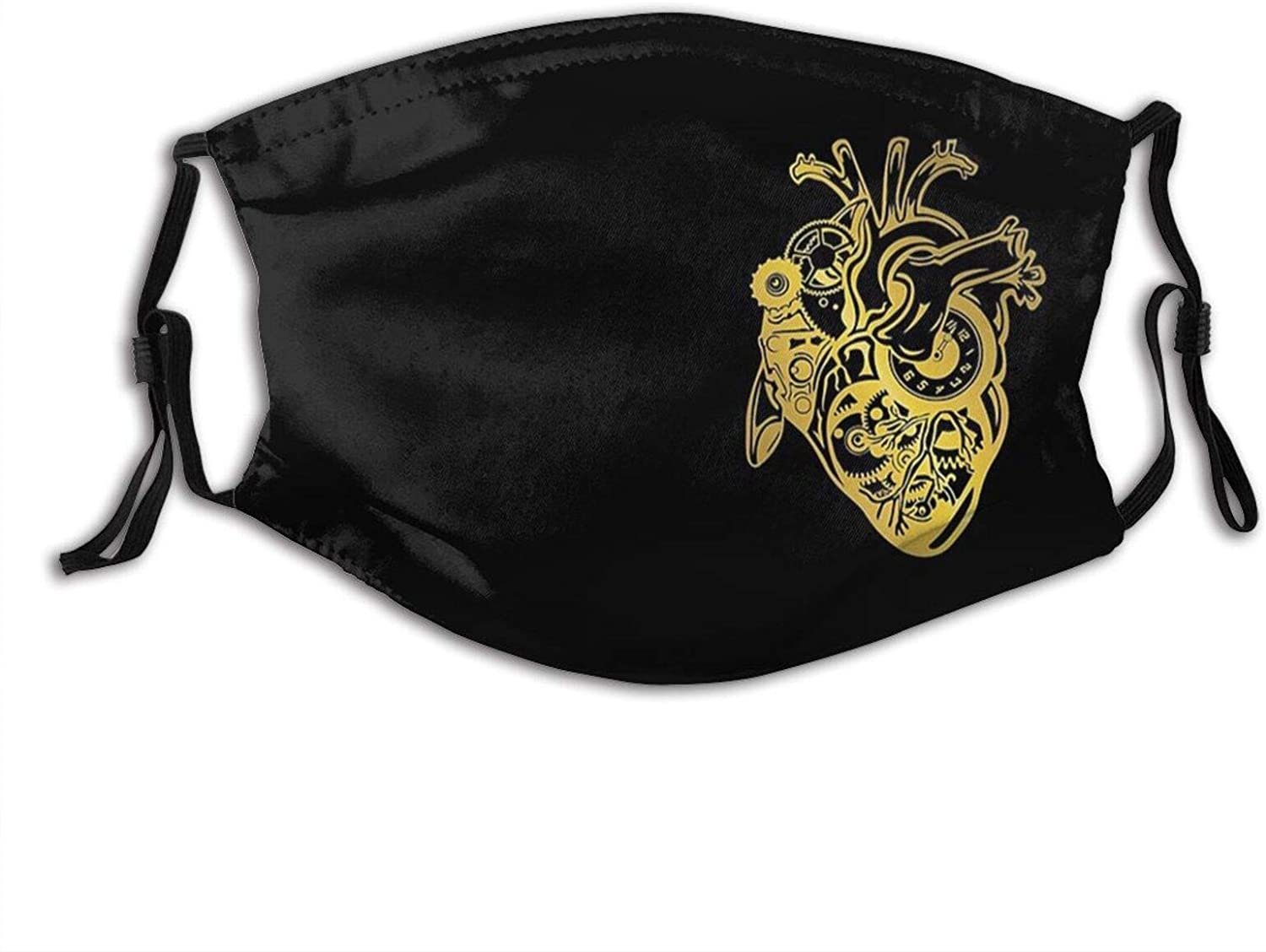 Steampunk Grunge Textures Comfortable Reusable Face Mask, Adjustable Scarf For Adult (With 2 Filters) - Steampunk Heart Gold