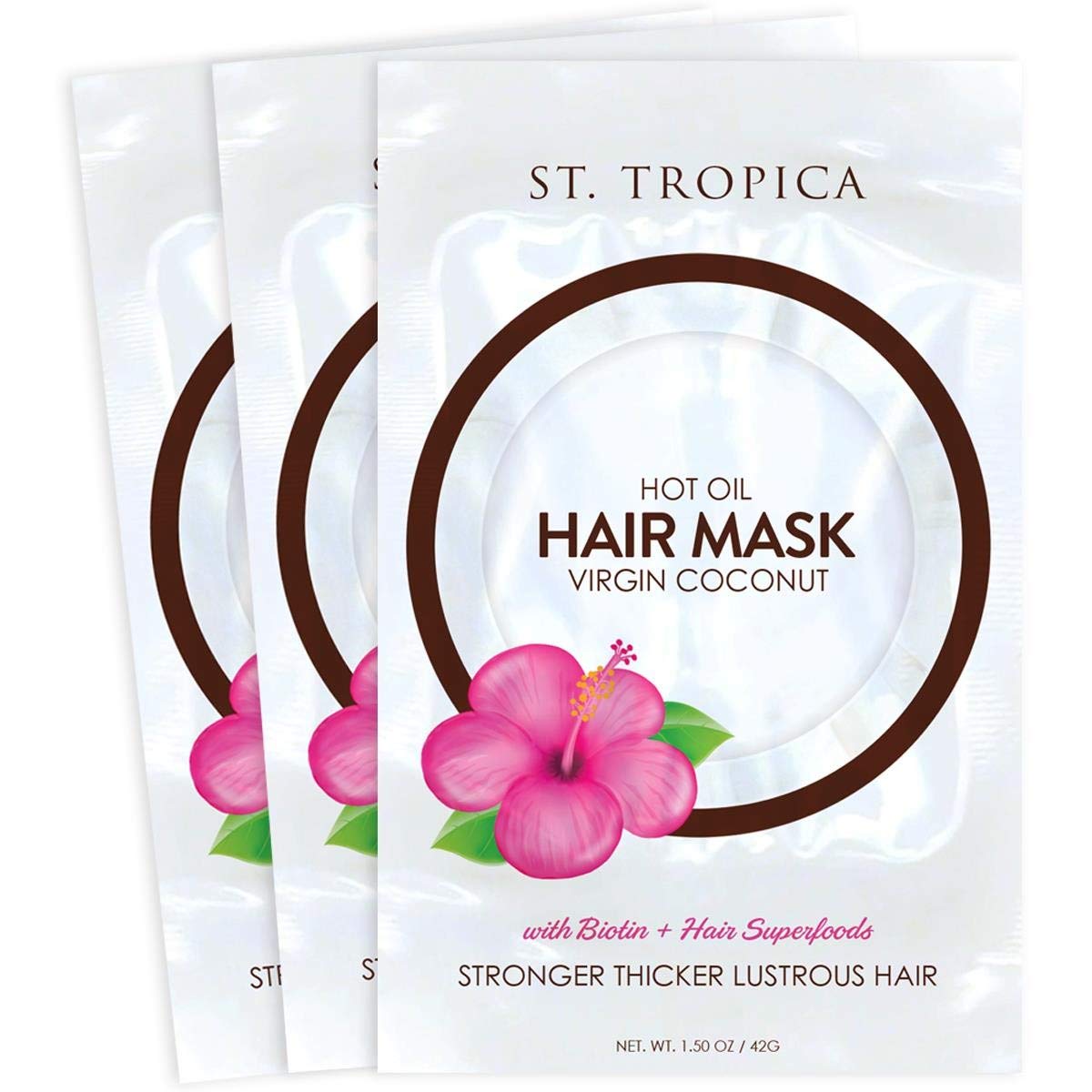 ST. TROPICA Hot Virgin Coconut Oil Hair Mask Treatment for Dry or Damaged Hair, Pack of 3- 1.5Oz (42g)