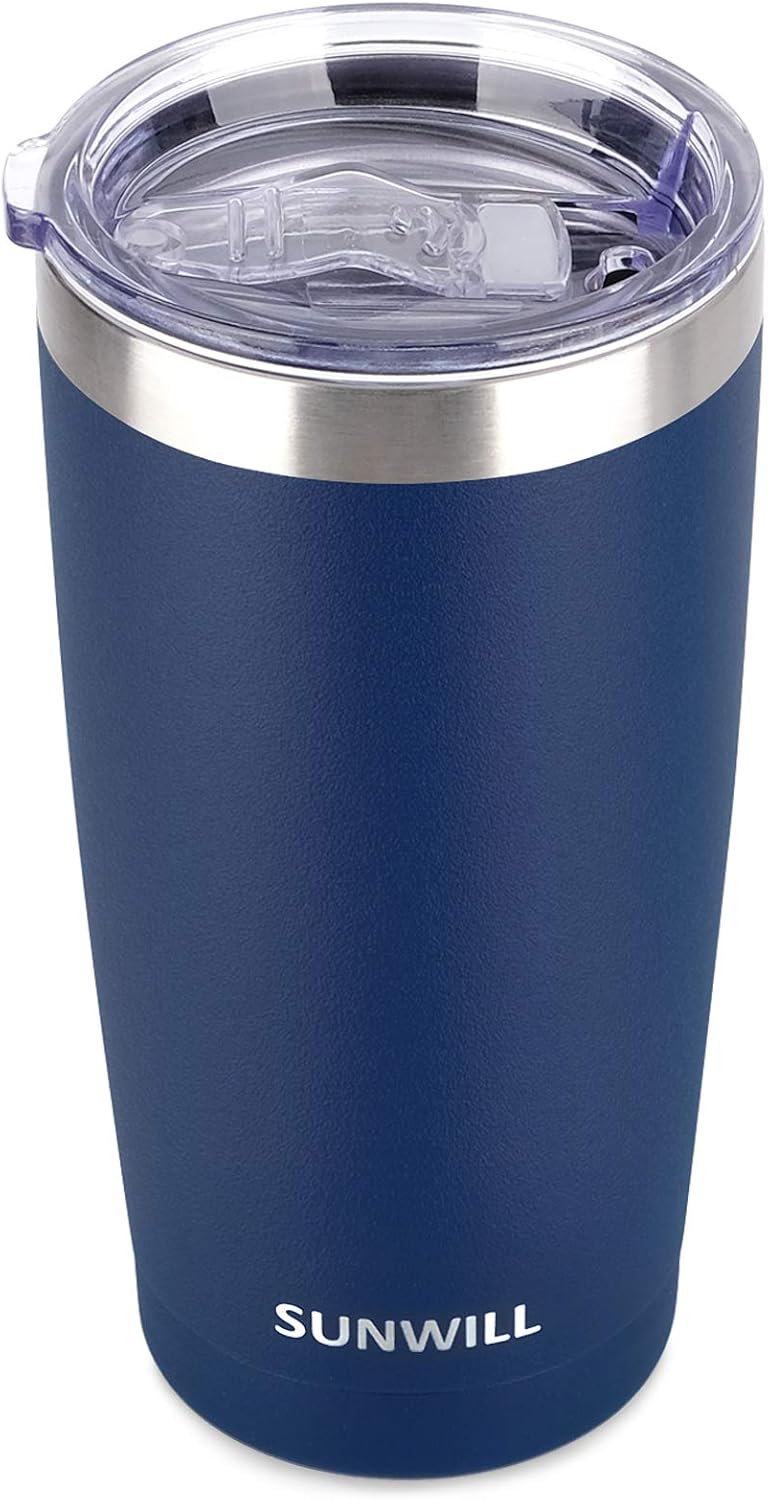 SUNWILL Travel Coffee Tumbler 20oz – Stainless Steel Insulated Mug with Lid | Powder-Coated Navy Cup for Outdoor, Office & Travel – Imported from USA