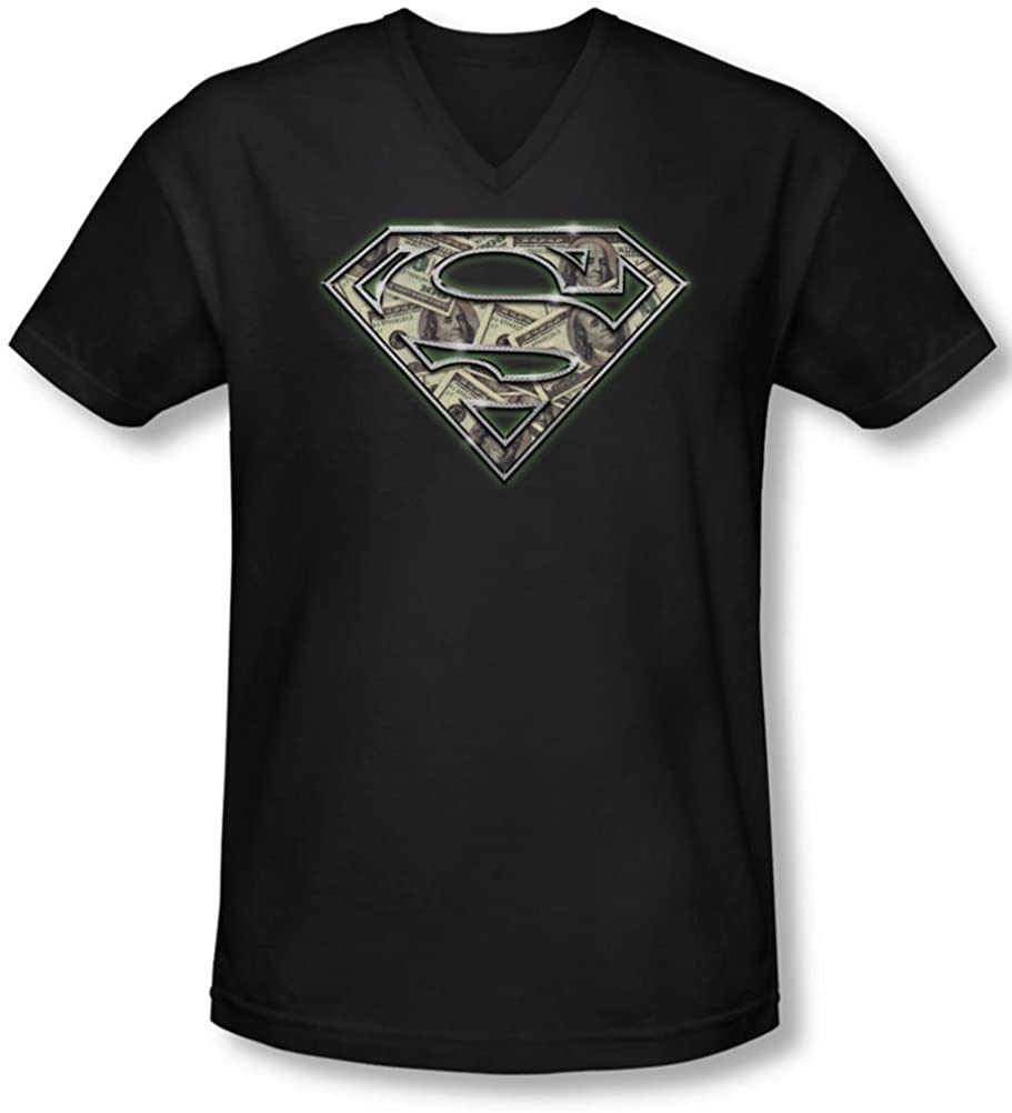 Superman - Mens All About The Benjamins V-Neck T-Shirt, Black, XL