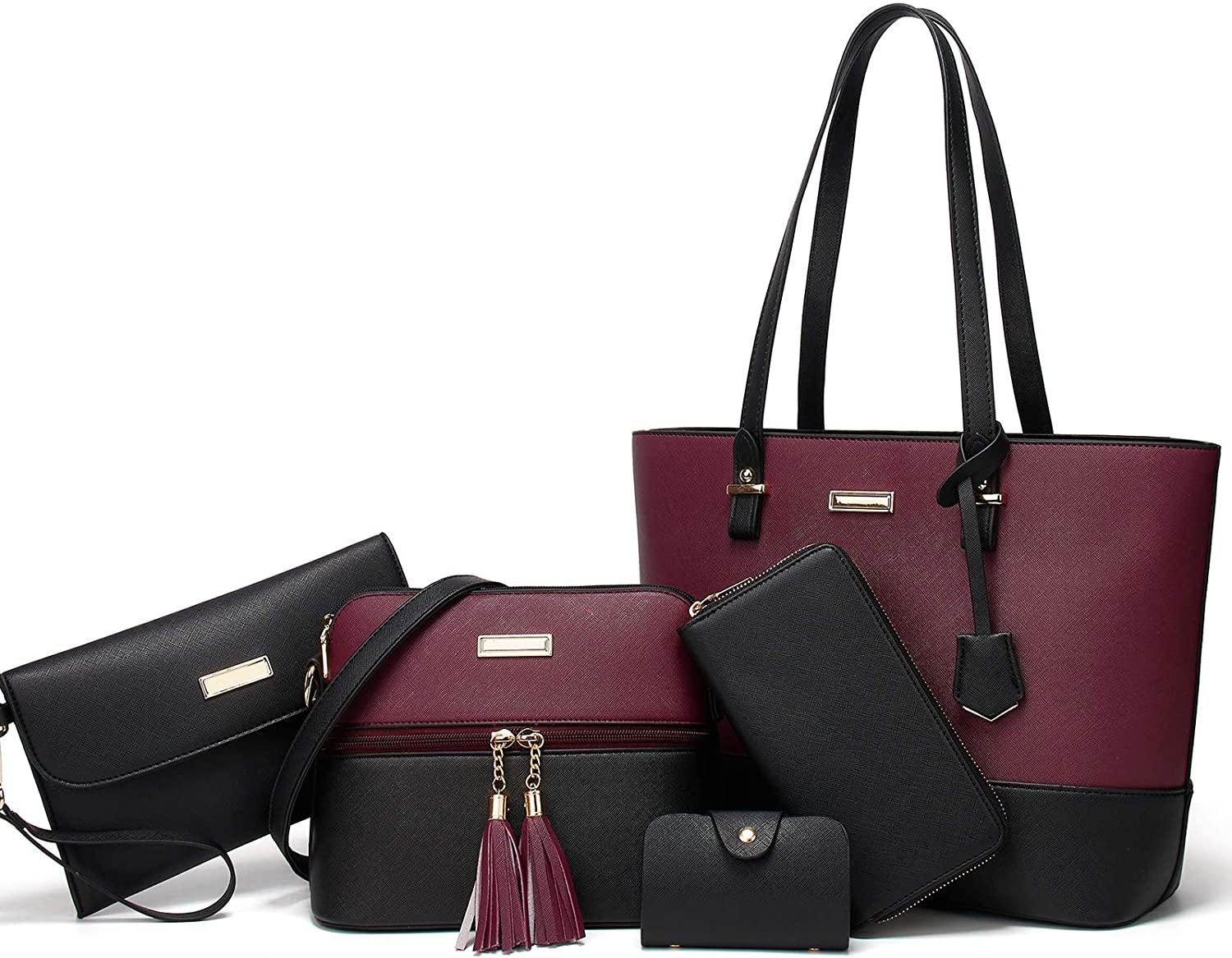 TcIFE Purses and Handbags for Womens Satchel Shoulder Tote Bags Wallets - Red & Black