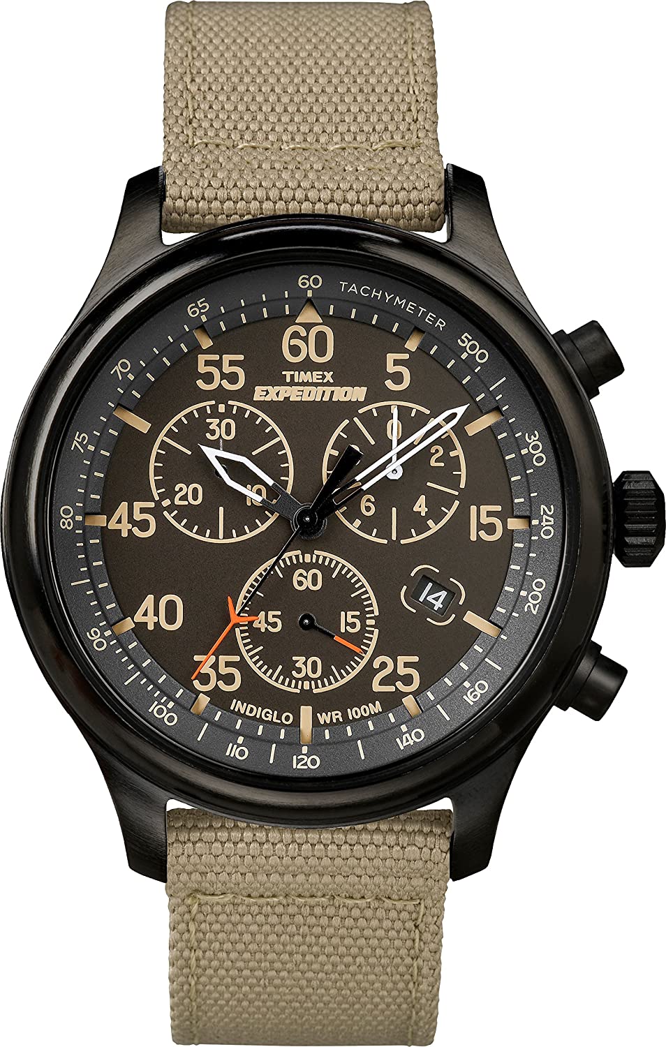 Timex Men's Expedition Field Chronograph Watch, Black/Tan Canvas Strap Watch