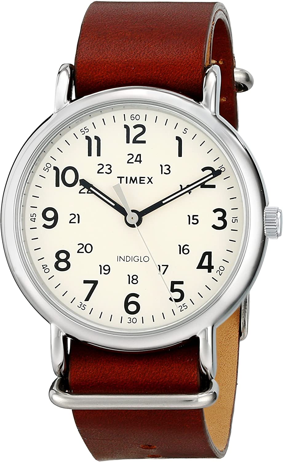 Timex Men's T2P495 Oversize Weekender 40mm Watch Brown Leather Slip-Thru Strap Watch