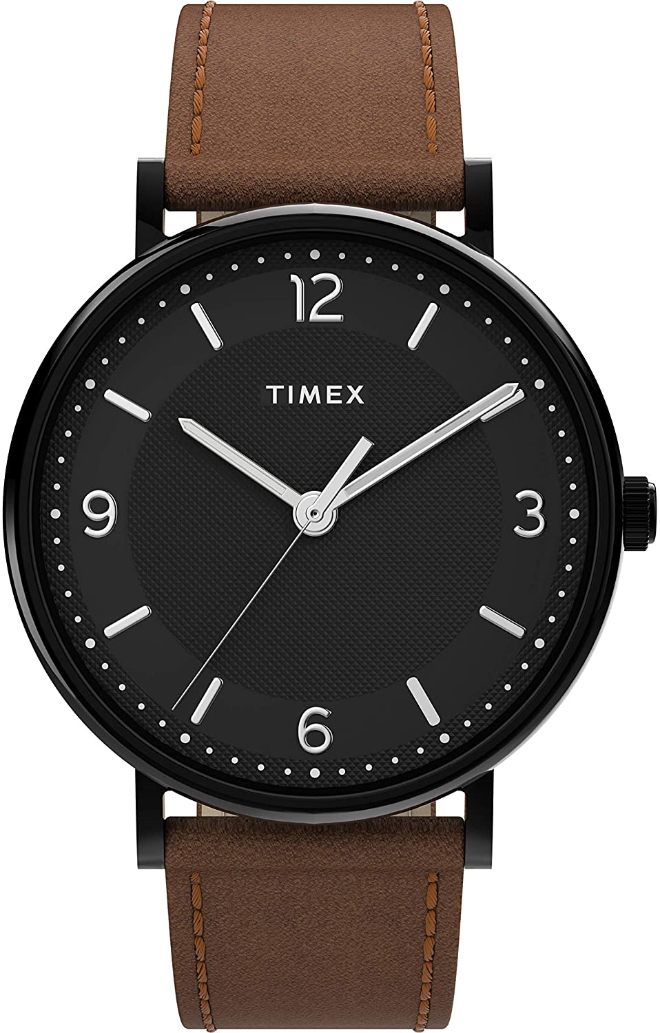 Timex Men's TW2R28700 Southview 41mm Watch – Black Case Black Dial with Brown Leather Strap