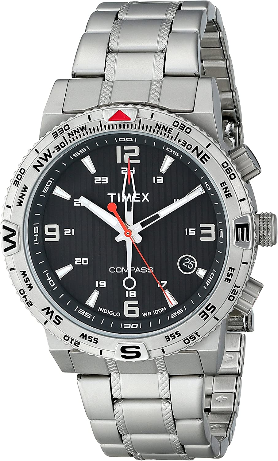 Timex T2P289 Intelligent Quartz Tide Temp Compass Watch ,Adventure Series Stainless Steel Compass Watch - Silver-Tone/Cream