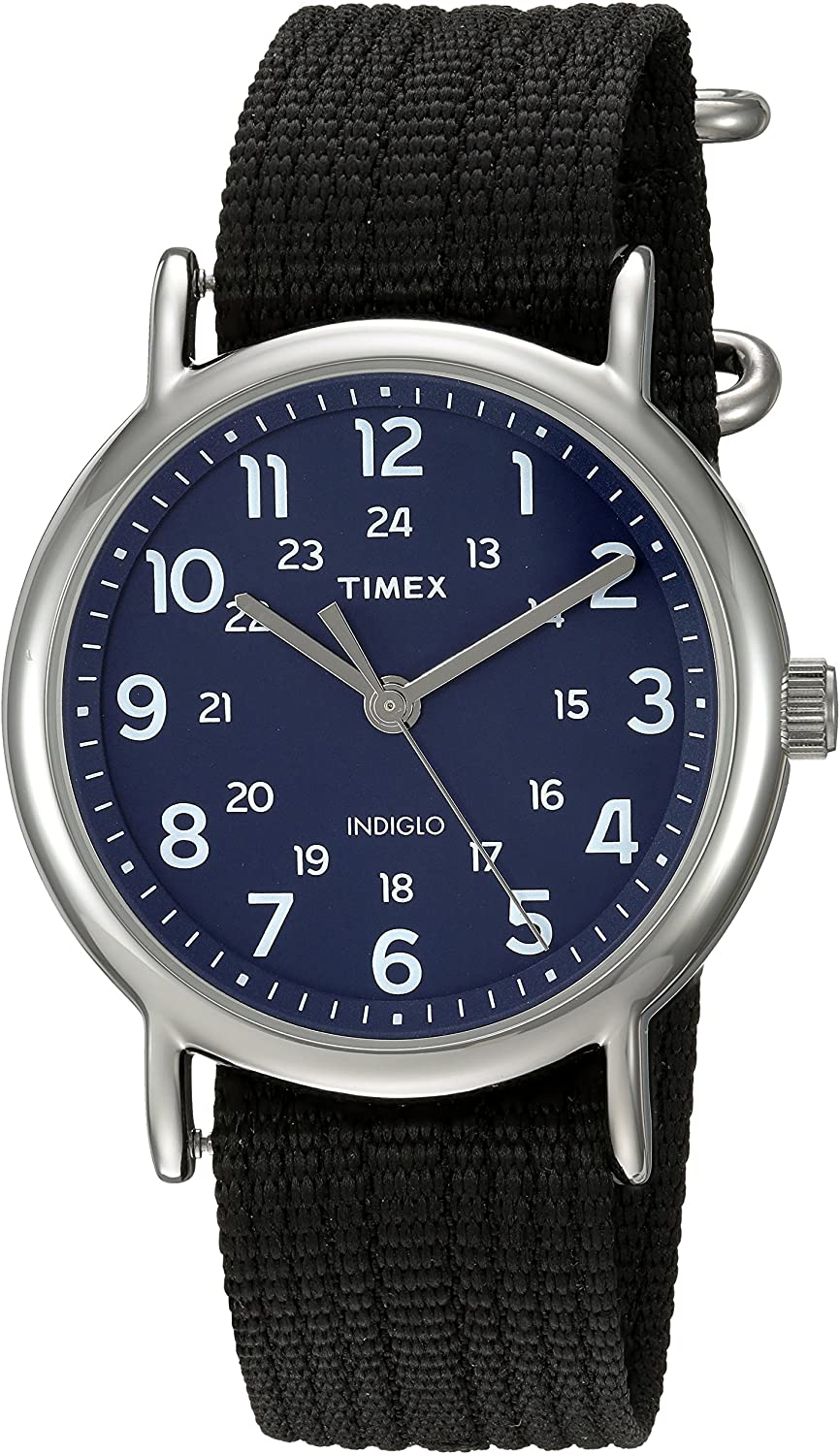 Timex Unisex Weekender 38mm, Blue Tone Silver Dial Watch with Black Fabric Strap