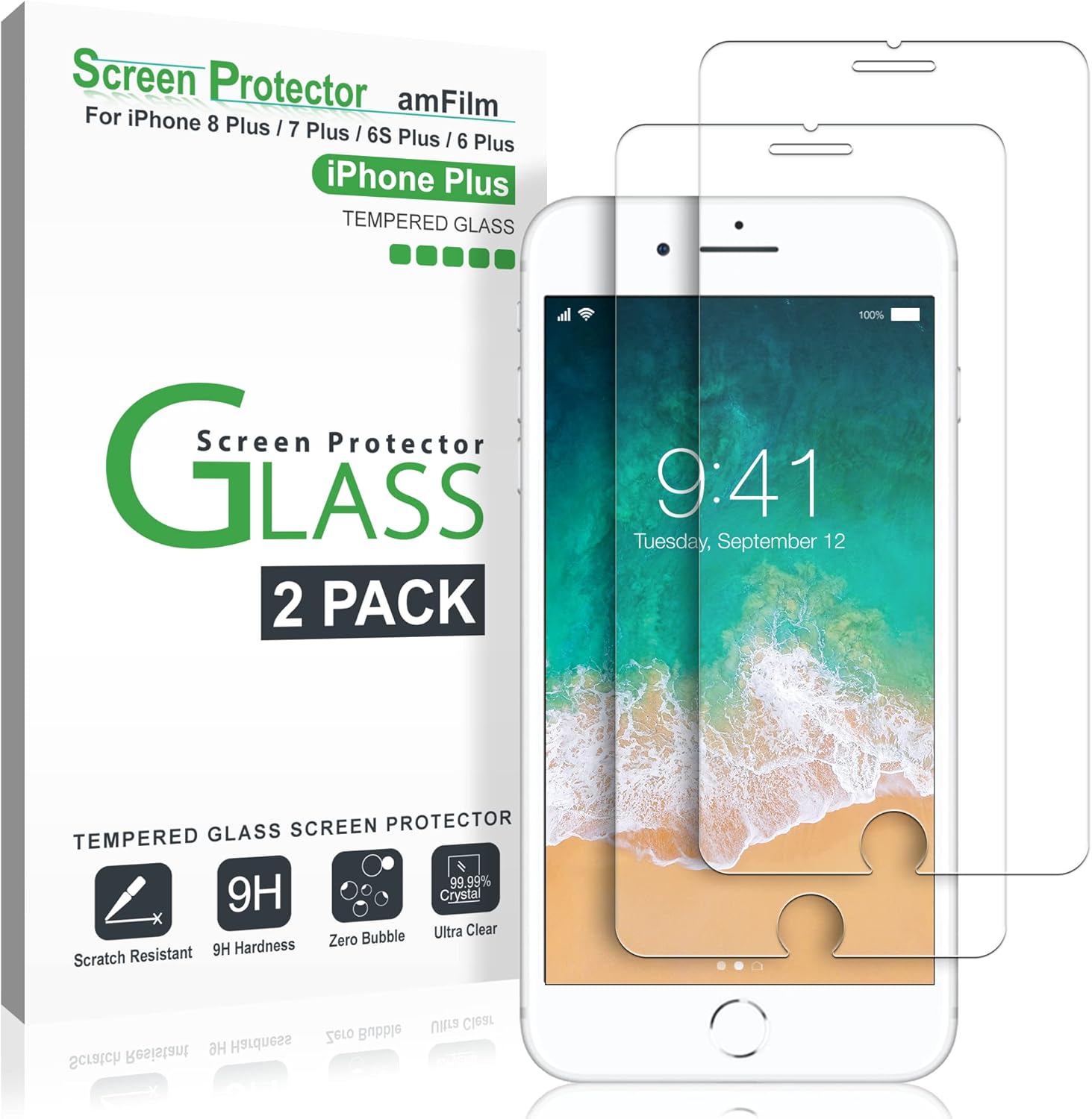 amFilm Screen Protector for Apple iPhone 8 Plus, 7