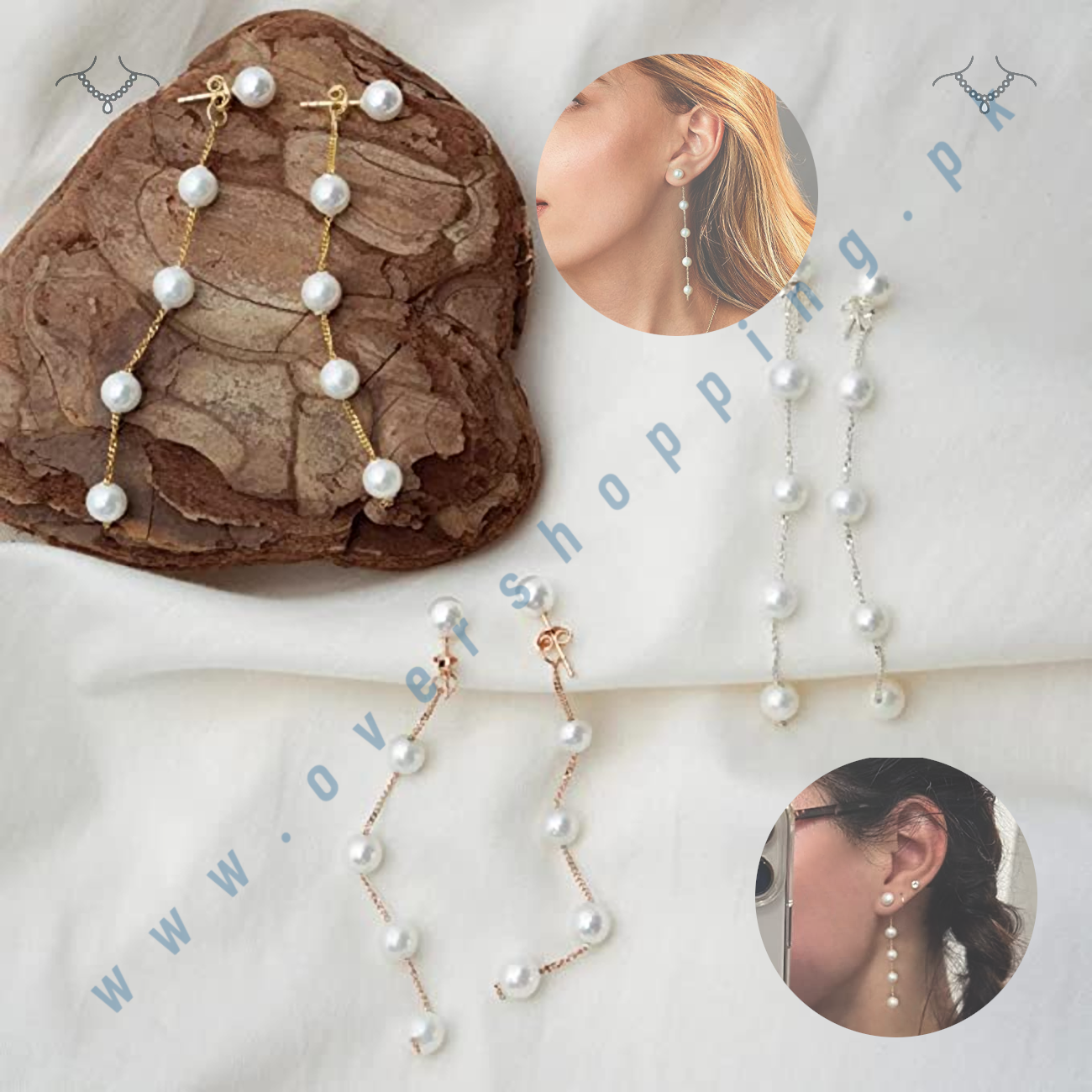 Women's Elegant Pearl Tassel Earrings 4K Gold Plat