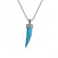 Protection Tooth Amulet Stabilized Turquoise Gemstone Italian Horn Pendant Necklace for Women 925 St