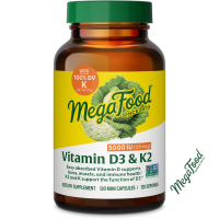 MegaFood Vitamin D3 125mcg + K2 80mcg Supports Bon