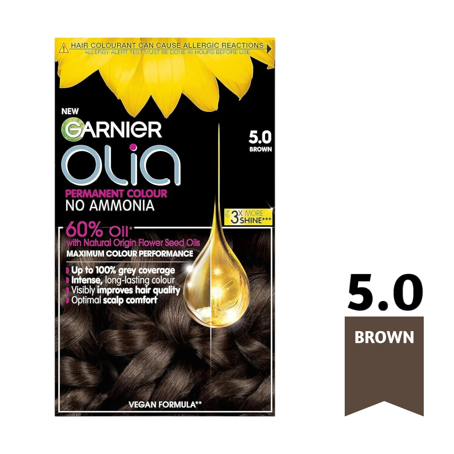 Garnier Olia Permanent 3x More Shine Hair Colour - 5.0, Brown